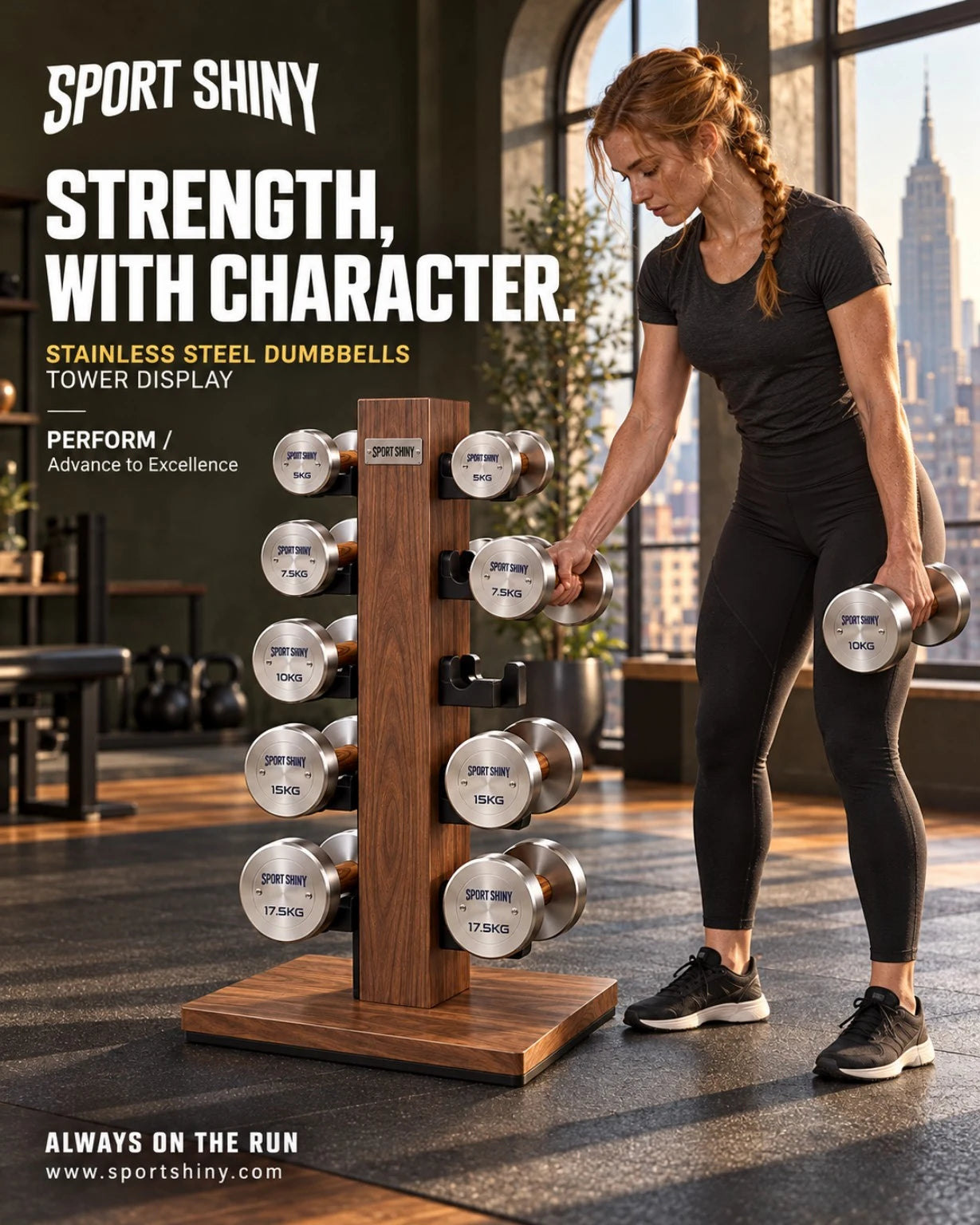 Wood Finish Dumbbell Tower